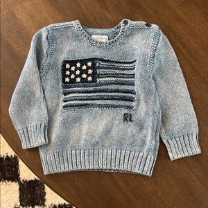 Ralph Lauren Light Blue Knit Sweater with Flag